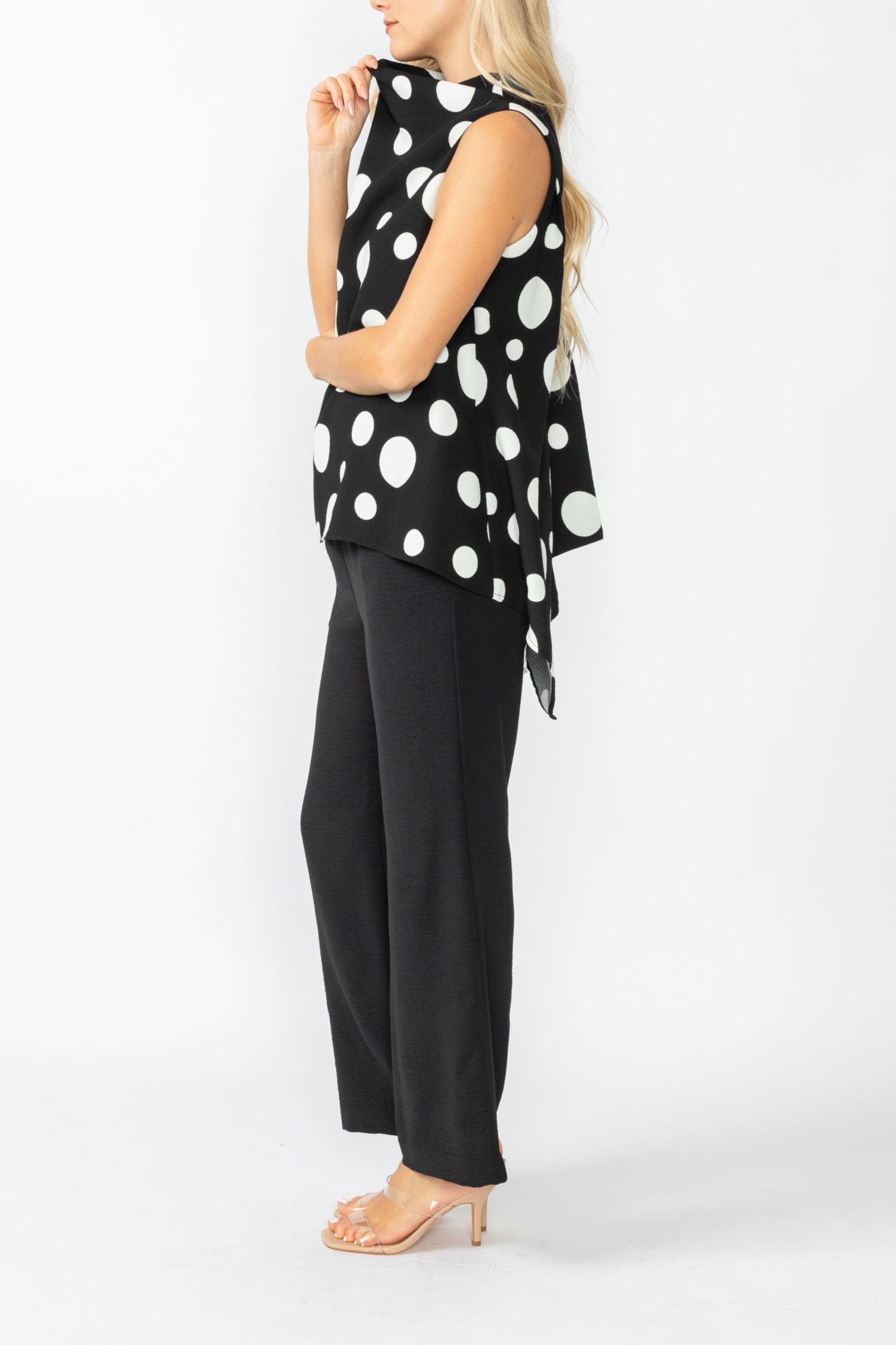 Black High Neck Cowl Neck Top