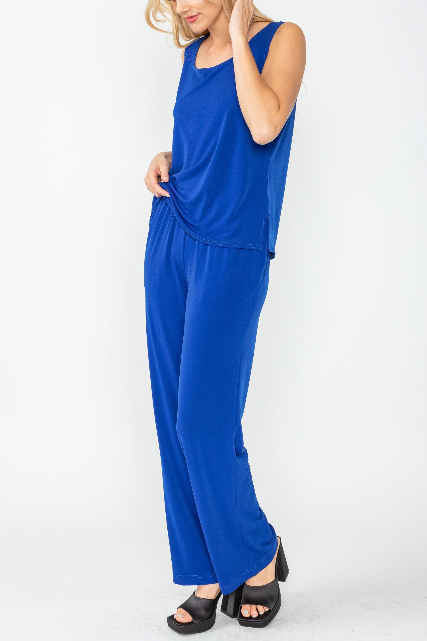 Royal Blue Wide Leg Long Pants & Scoop Neck Tank Top