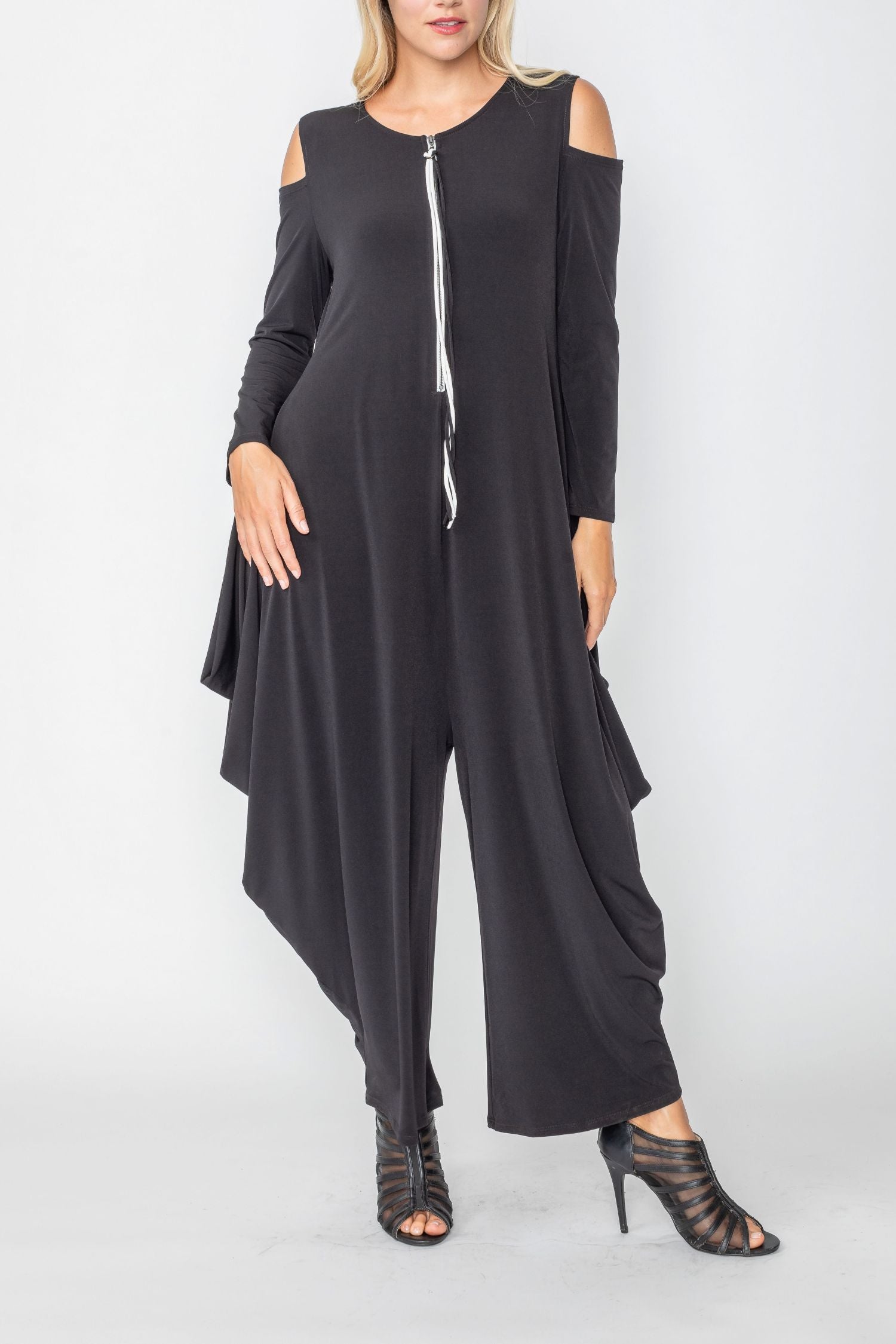 Black Open Shoulder Long Sleeve Jumpsuit