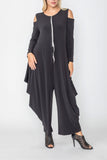 Black Open Shoulder Long Sleeve Jumpsuit
