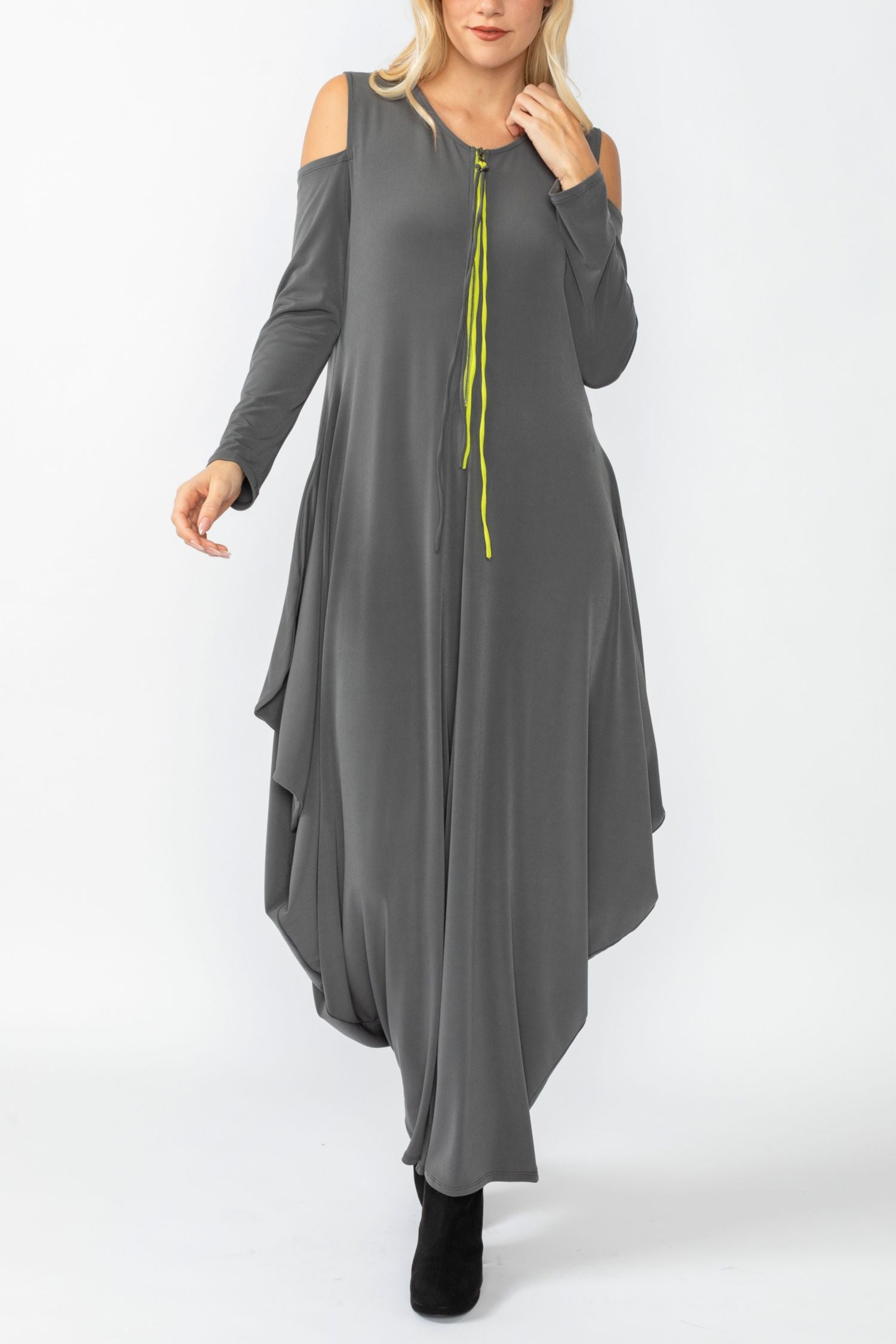 Charcoal Open Shoulder Long Sleeve Jumpsuit