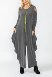 Charcoal Open Shoulder Long Sleeve Jumpsuit