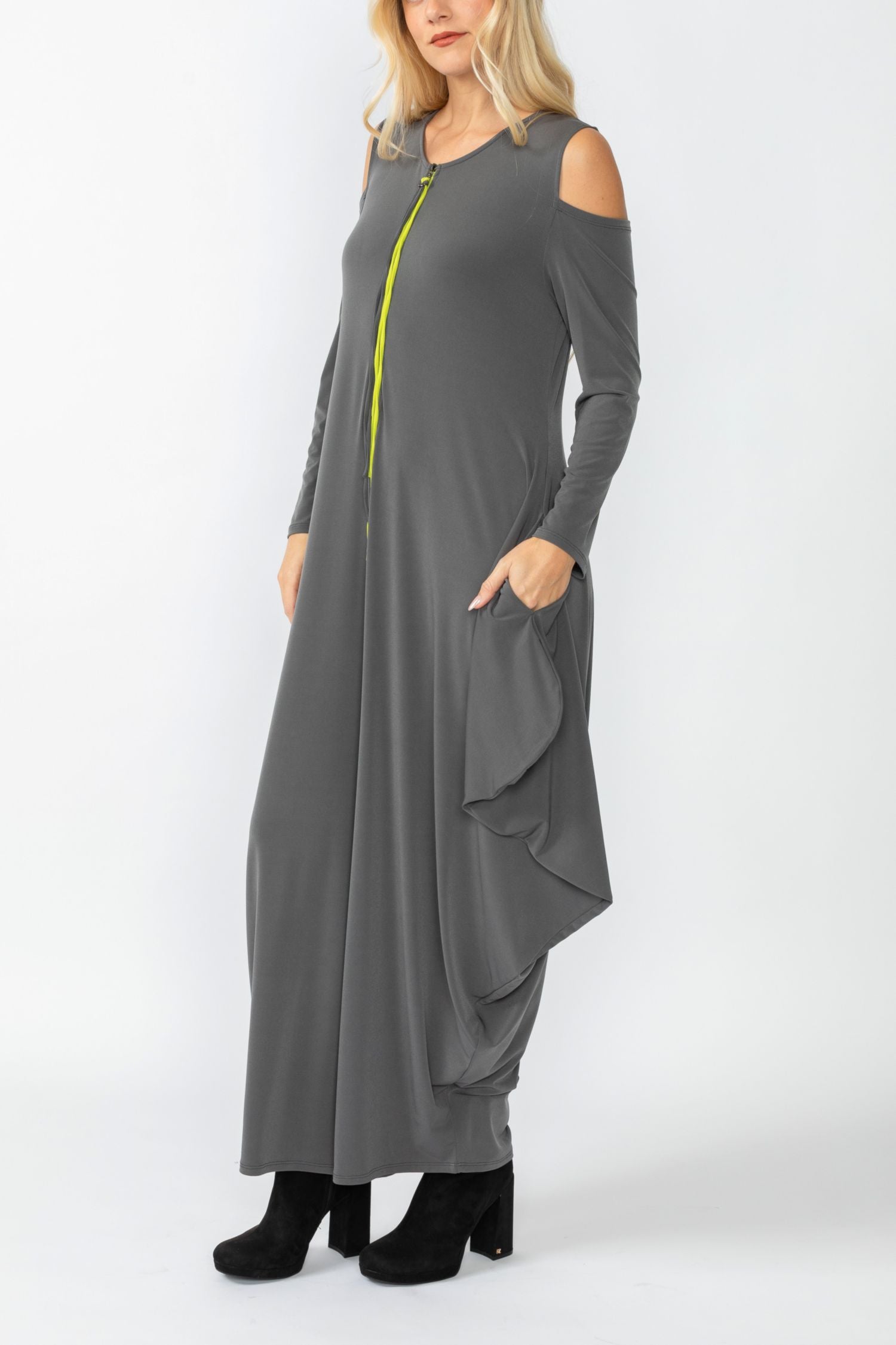 Charcoal Open Shoulder Long Sleeve Jumpsuit