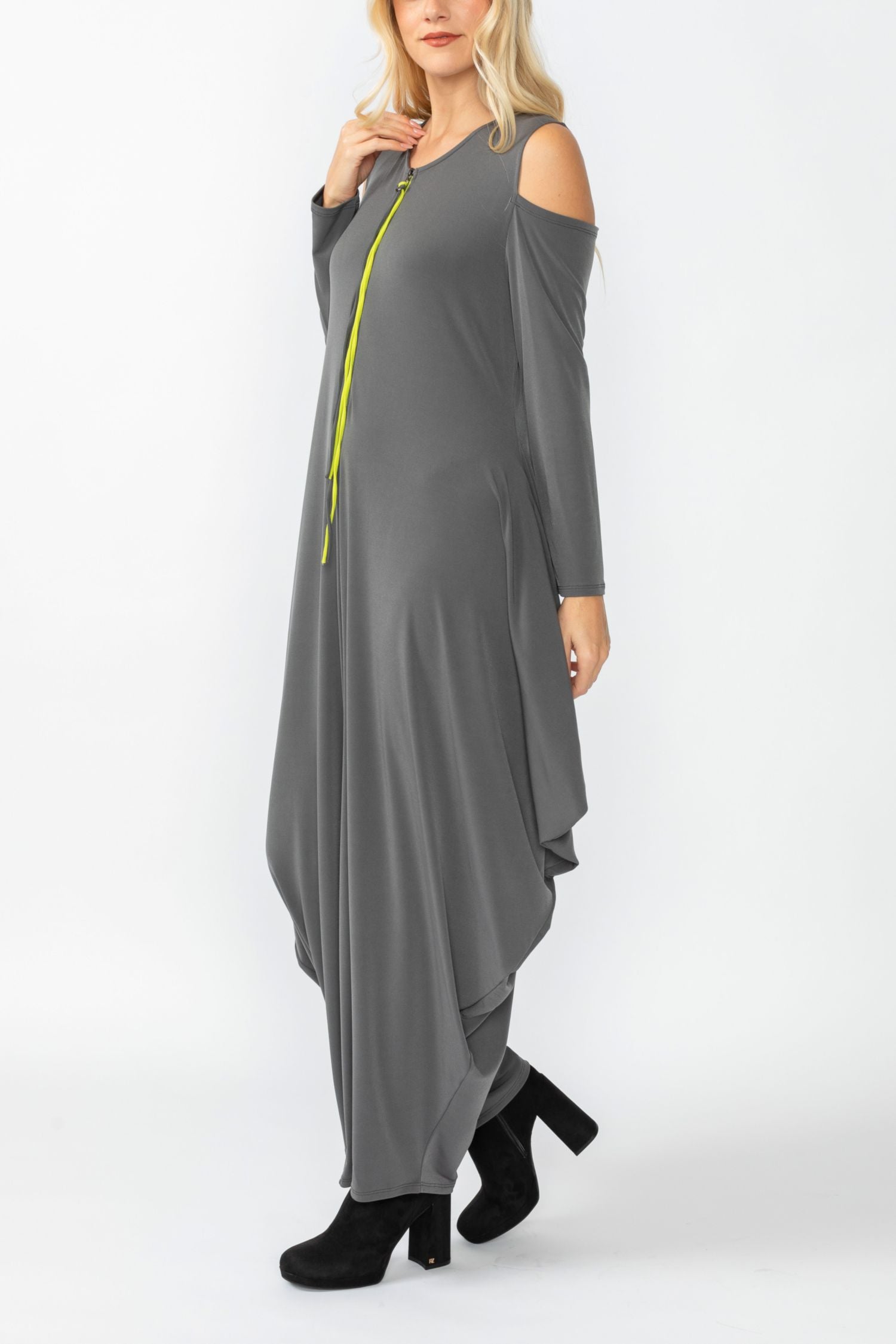 Charcoal Open Shoulder Long Sleeve Jumpsuit