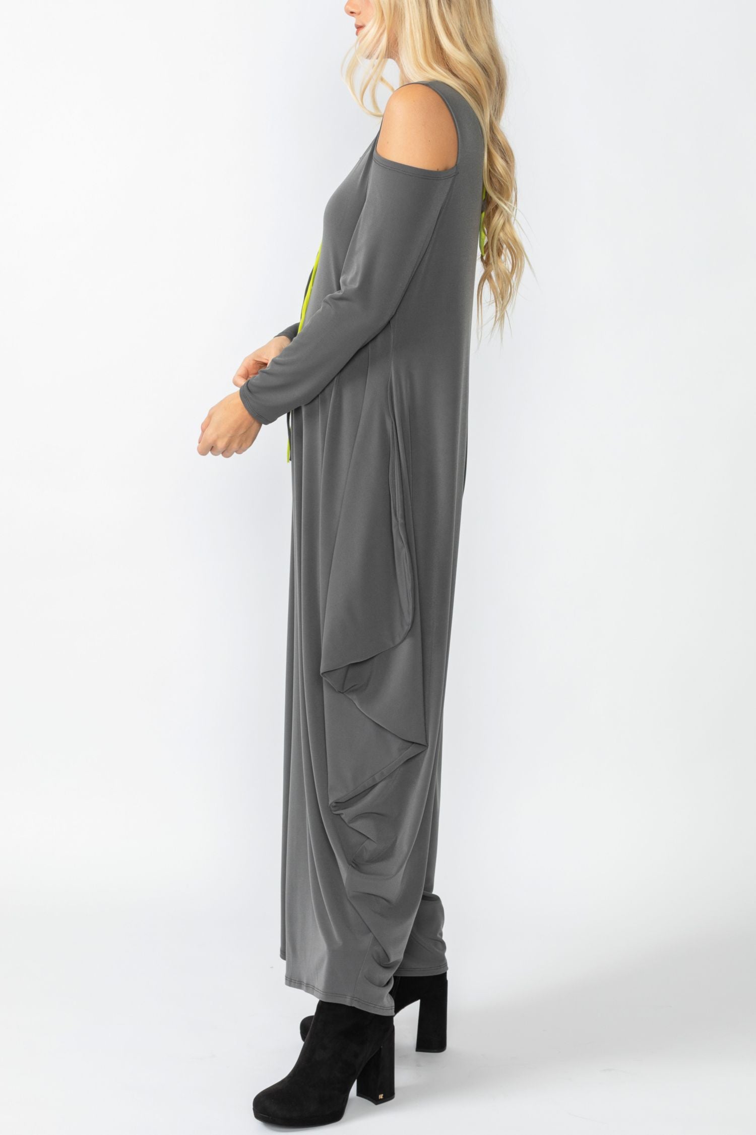 Charcoal Open Shoulder Long Sleeve Jumpsuit