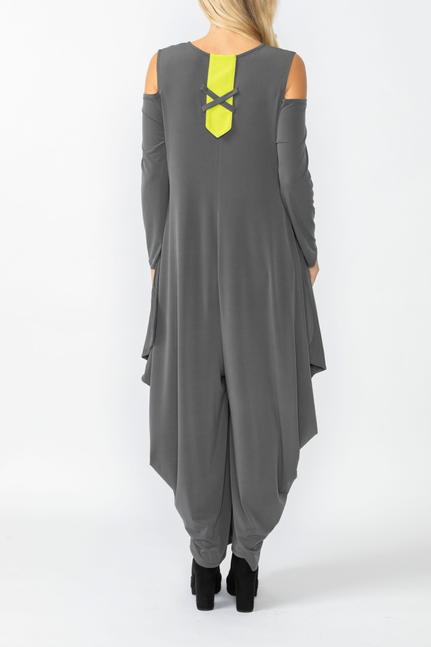 Charcoal Open Shoulder Long Sleeve Jumpsuit