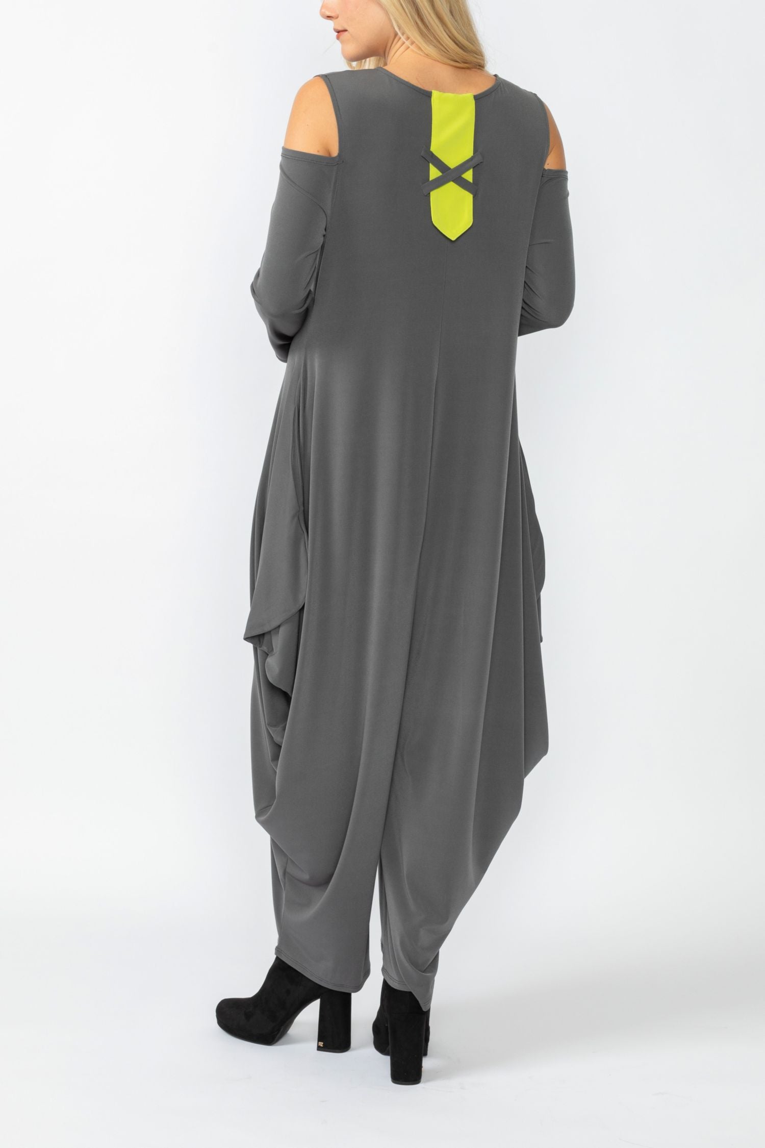 Charcoal Open Shoulder Long Sleeve Jumpsuit