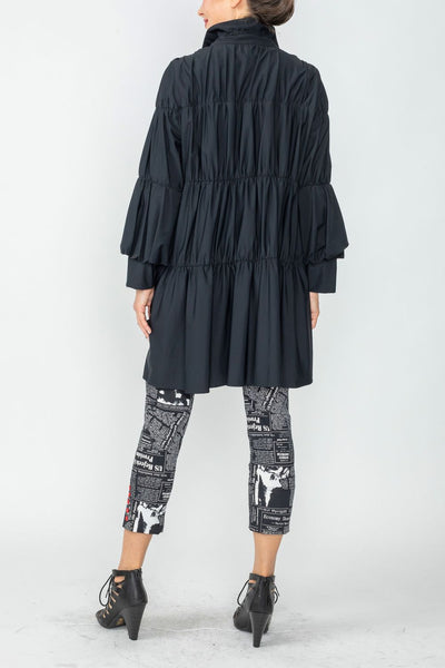 Black Shirring Blouson Sleeve Shirring Jacket – IC Collection