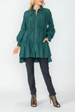 Hunter Green Shirring Blouson Sleeve Shirring Jacket