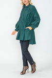 Hunter Green Shirring Blouson Sleeve Shirring Jacket