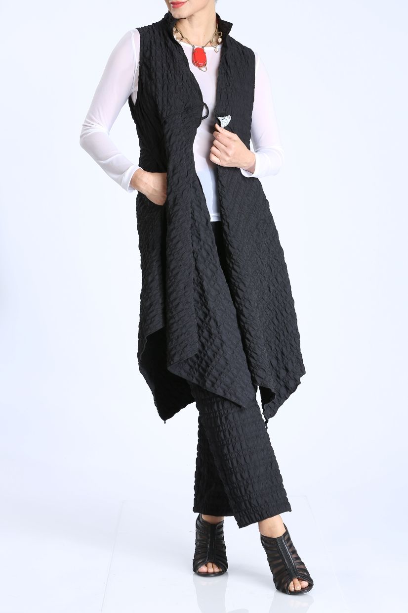 Black Bias Cut Long Vest