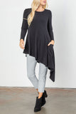 Plus Size Soft Knit Side Pocket Asymmetrical Hem Tunic