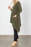 Plus Size Soft Knit Side Pocket Asymmetrical Hem Tunic