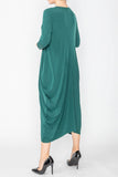 Green Draped Side Long Sleeve Dress