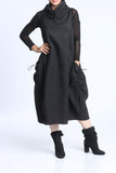 Black Side Design Pocket Sleeveless Dress