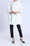 White Boat Neck Stand Collar Balloon Top