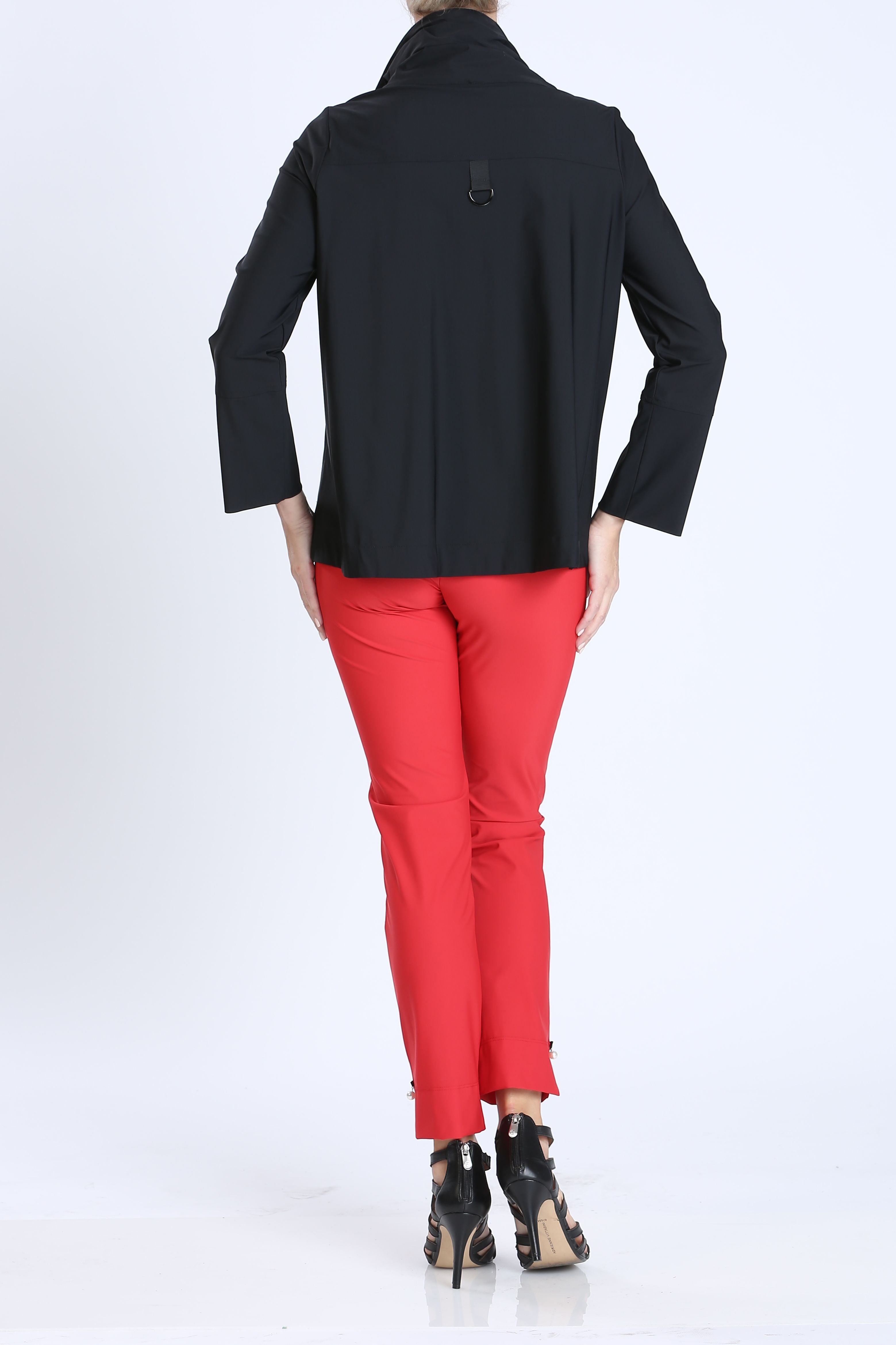 Black Pleats Stand Collar Jacket