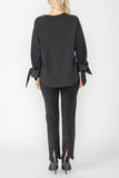 Black Asymmetrical Cut Sleeve Tie Top