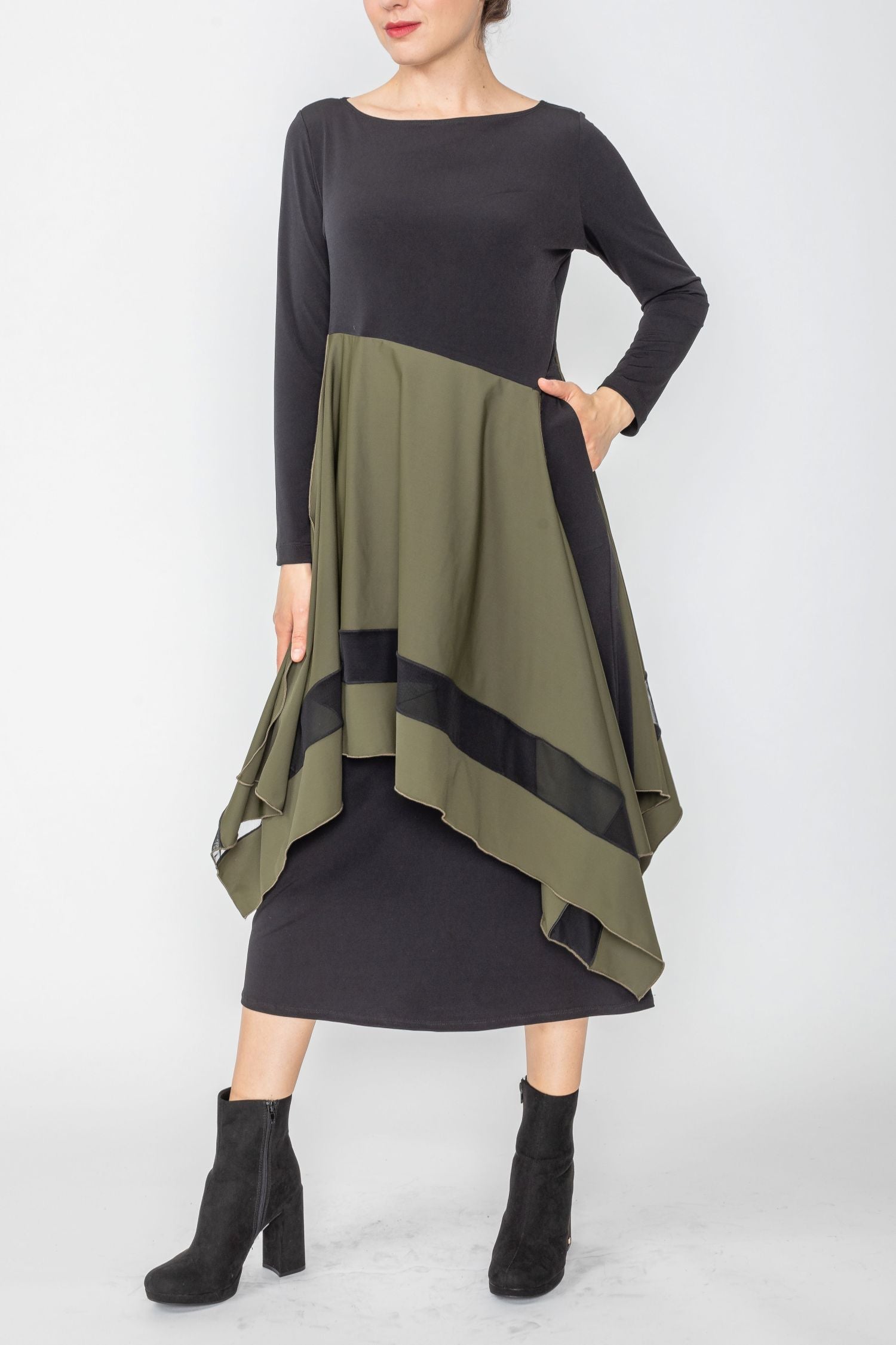 Boat Neck Asymmetrical Layer Mix Dress – IC Collection