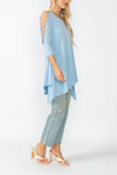 Sky Slotted Sleeve Tunic Top