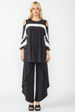 Black & White Open-Shoulder Striped Top