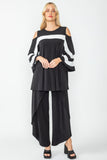 Black & White Open-Shoulder Striped Top