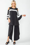 Black & White Open-Shoulder Striped Top