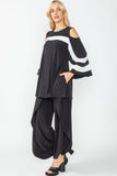 Black & White Open-Shoulder Striped Top