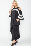Black & White Open-Shoulder Striped Top