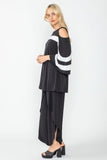 Black & White Open-Shoulder Striped Top