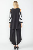 Black & White Open-Shoulder Striped Top