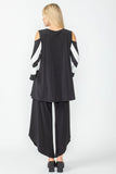 Black & White Open-Shoulder Striped Top