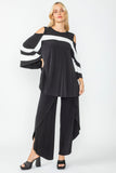 Black & White Open-Shoulder Striped Top