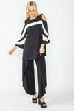 Black & White Open-Shoulder Striped Top