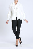 White Shirred Sleeve Zip-Up Blouson Jacket