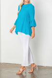 Plus Size Lime Ruffle Sleeves Cowl Neck Tunic Top