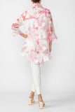 Pink Burnout Floral Print Wire Ruffle Collar Button Front Top