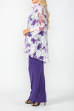 Purple Burnout Floral Print Wire Ruffle Collar Button Front Top