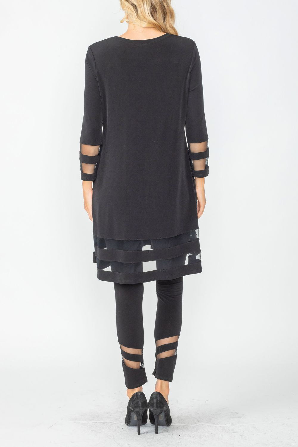 Black Soft Knit Mesh Trim Tunic Top Black / Small Black Soft Knit Mesh Trim Tunic Top Black / Small