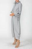 Gray Zip-Up Front Cropped Long Sleeve Jumpsuit