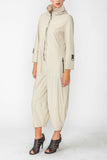Oyster Zip-Up Front Cropped Long Sleeve Jumpsuit