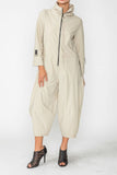 Oyster Zip-Up Front Cropped Long Sleeve Jumpsuit