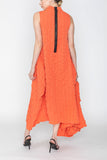 Coral Bubble Check High Neck Dress