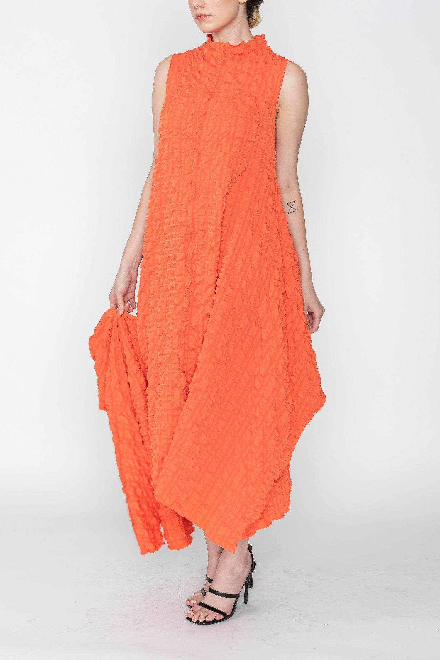 Coral Bubble Check High Neck Dress Coral / Medium Coral Bubble Check High Neck Dress Coral / Medium