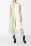 Sage/White Color-Block Square Neck Dress
