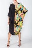 Black Mix Print Dolman Dress