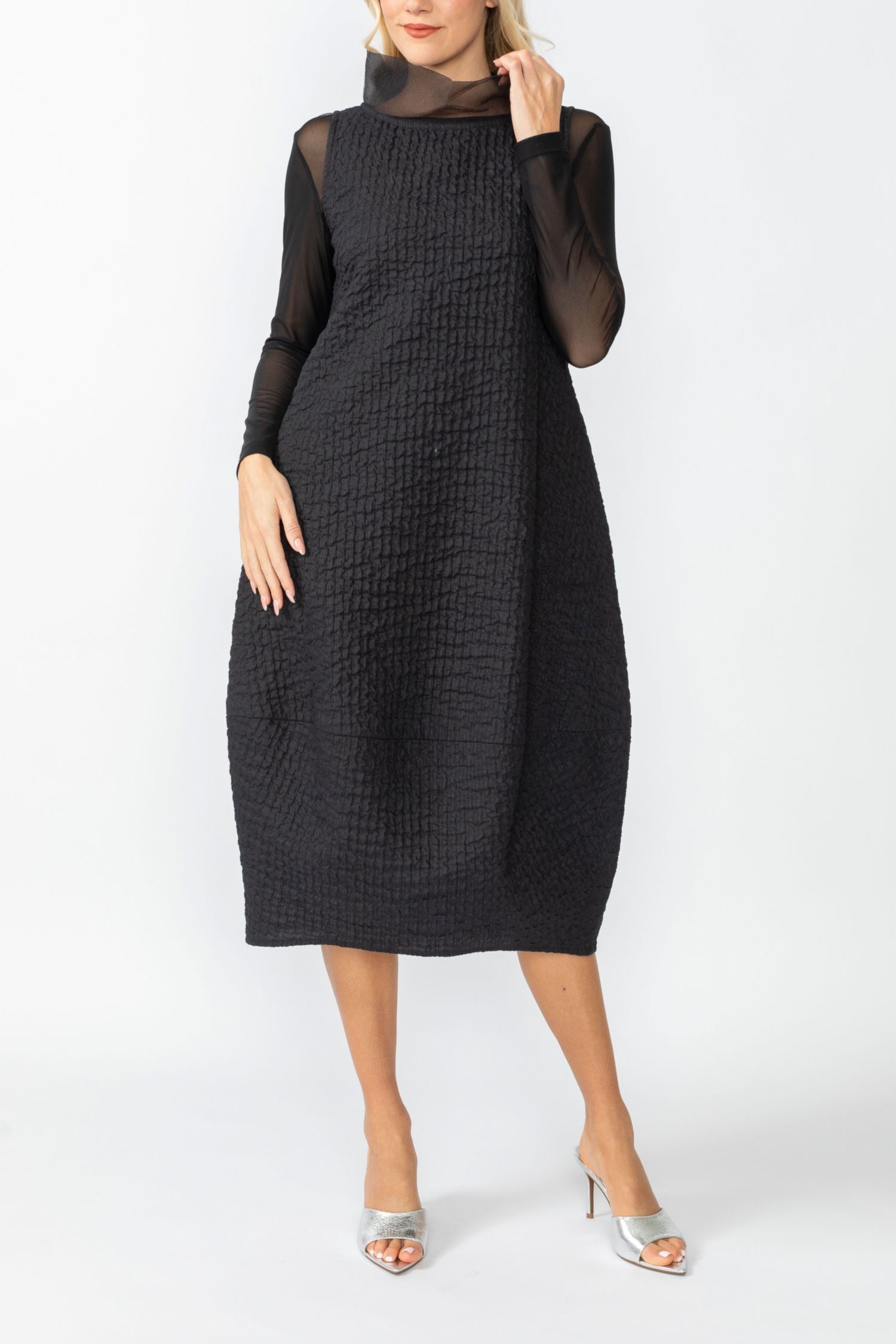 Plus Size Black Organza Stand Collar Sleeveless Balloon Dress IC Collection Plus Size Black Organza Stand Collar Sleeveless Balloon Dress IC Collection
