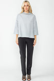 Gray Organza Stand Collar Back Pleats Button Detail Top