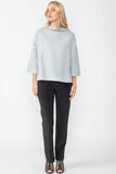 Gray Organza Stand Collar Back Pleats Button Detail Top