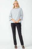 Gray Organza Stand Collar Back Pleats Button Detail Top